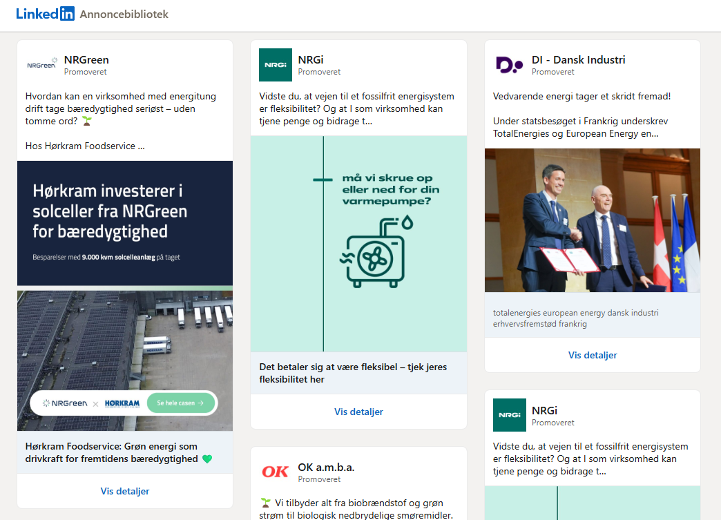 LinkedIns annoncebibliotek viser desværre ikke Thought Leader Ads.