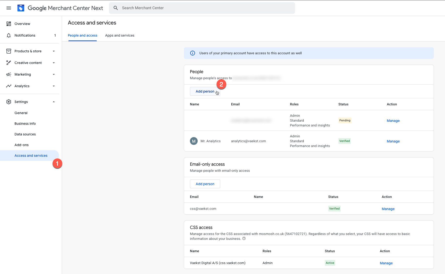 Vejledning i at give os adgang til Google Merchant Center